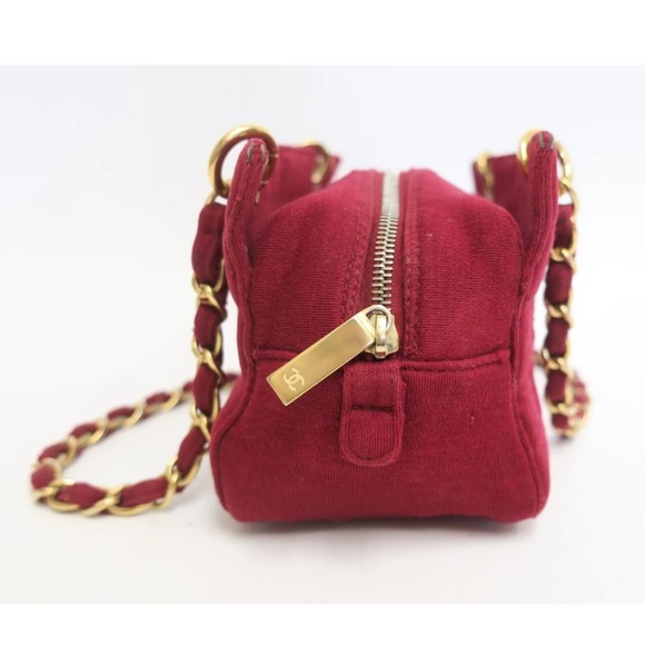 SOLD❤️ CHANEL Chocolate Bar CC Red Canvas Double Chain Shoulder Crossbody Bag - Picture 5 of 16